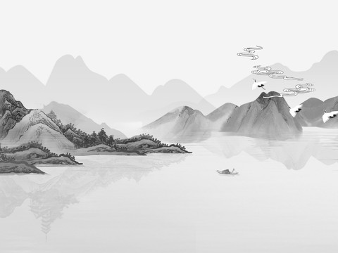  中式山水壁纸壁画  新中式山水壁纸壁画 