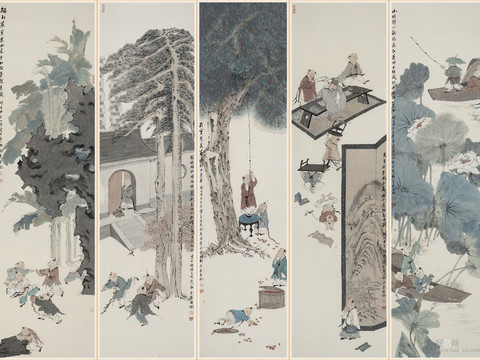  中式山水 水墨 书法字画 