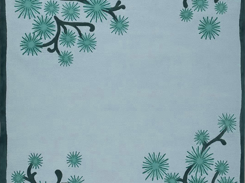  新中式法式蓝色松树花纹地毯 