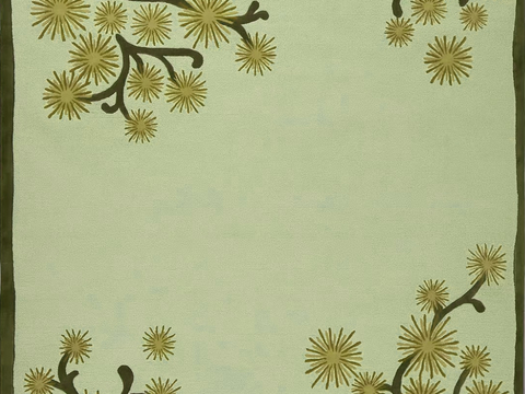  新中式法式绿色松树花纹地毯 