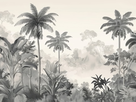  欧式田园热带雨林棕榈植物壁纸壁画 