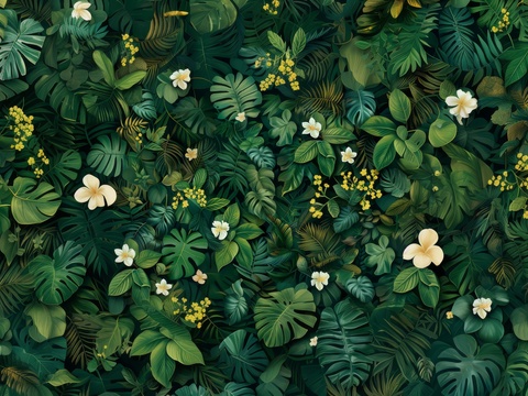  欧式田园热带雨林棕榈植物壁纸壁画 