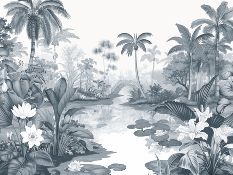  欧式田园热带雨林棕榈植物壁纸壁画 