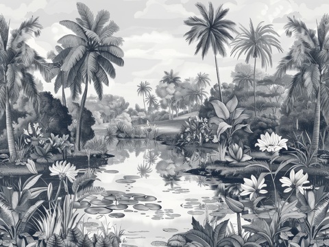  欧式田园热带雨林棕榈植物壁纸壁画 