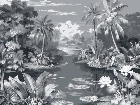 欧式田园热带雨林棕榈植物壁纸壁画 