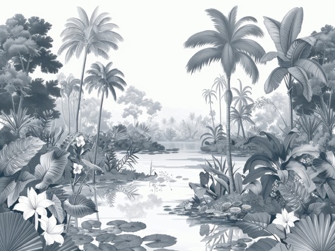  欧式田园热带雨林棕榈植物壁纸壁画 