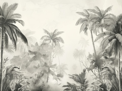  欧式田园热带雨林棕榈植物壁纸壁画 