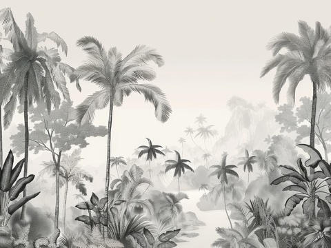  欧式田园热带雨林棕榈植物壁纸壁画 