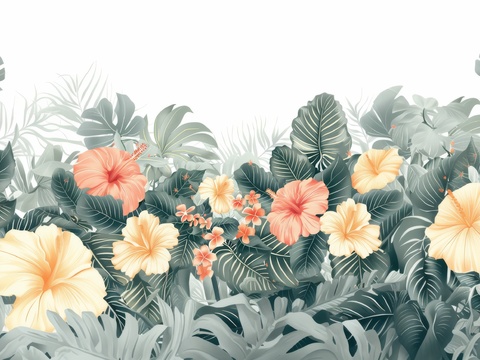  欧式田园热带雨林棕榈植物壁纸壁画 
