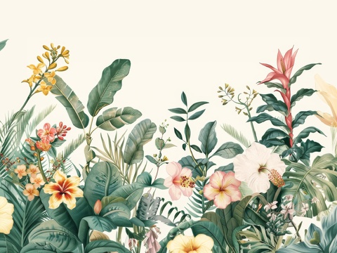  欧式田园热带雨林棕榈植物壁纸壁画 