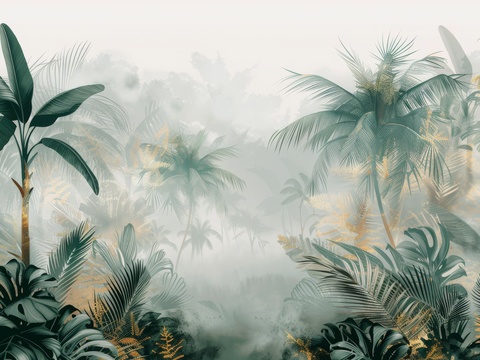  欧式田园热带雨林棕榈植物壁纸壁画 