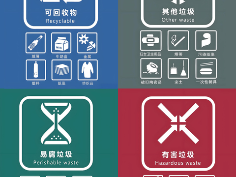  垃圾分类 可回收 标识 图标 不可回收 厨余 有害 垃圾 