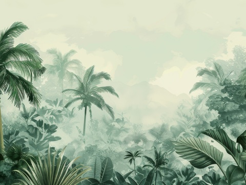 欧式田园热带雨林棕榈植物壁纸壁画 
