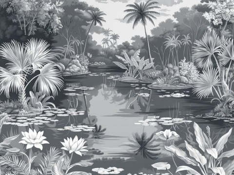  欧式田园热带雨林棕榈植物壁纸壁画 
