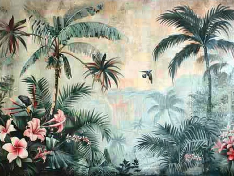  欧式田园热带雨林棕榈植物壁纸壁画 