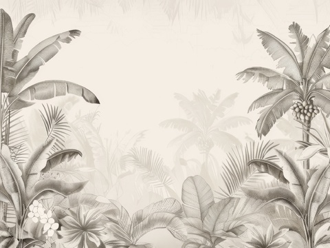  欧式田园热带雨林棕榈植物壁纸壁画 
