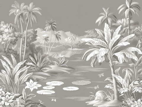  欧式田园热带雨林棕榈植物壁纸壁画 