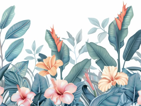  欧式田园热带雨林棕榈植物壁纸壁画 