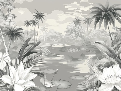 欧式田园热带雨林棕榈植物壁纸壁画 