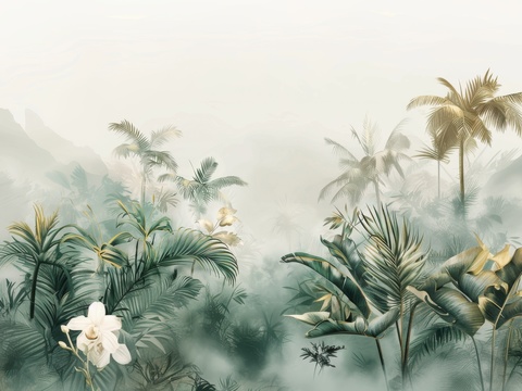  欧式田园热带雨林棕榈植物壁纸壁画 