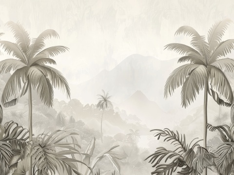  欧式田园热带雨林棕榈植物壁纸壁画 