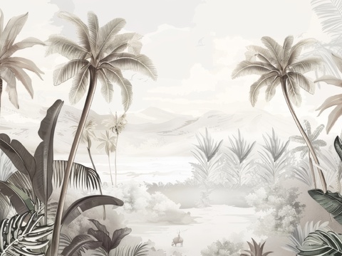  欧式田园热带雨林棕榈植物壁纸壁画 