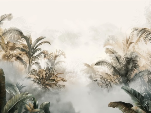  欧式田园热带雨林棕榈植物壁纸壁画 