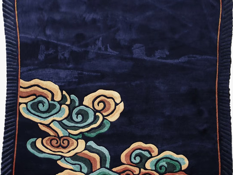  新中式中式蓝色云纹地毯 