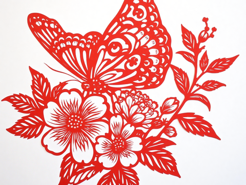  中式剪纸画 民俗画 窗花 蝴蝶 贴画 