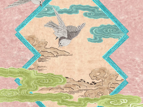  新中式法式粉色花鸟地毯 