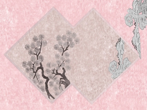  粉色松树云纹地毯 