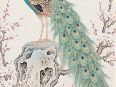  中式工笔画 挂画 装饰画 孔雀画 