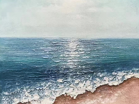  海浪沙滩油画 