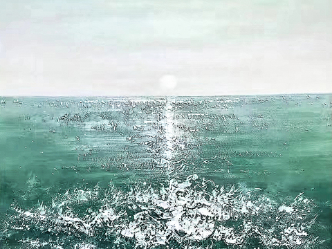  海浪沙滩油画 
