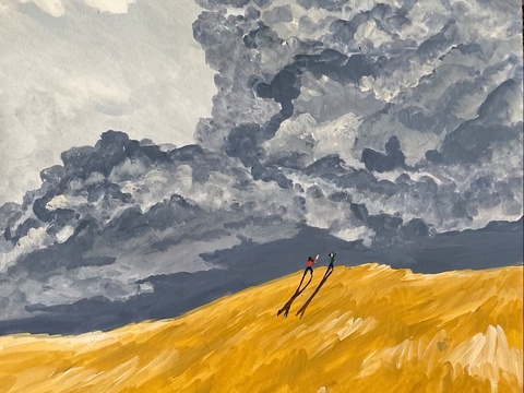  水彩小人大景 艺术挂画 挂画 装饰画 艺术画 