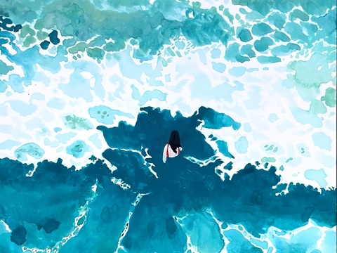  水彩小人大景 艺术挂画 挂画 装饰画 艺术画 