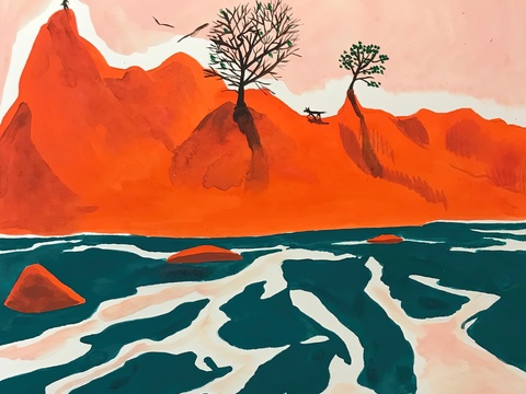  水彩小人大景 艺术挂画 挂画 装饰画 艺术画 