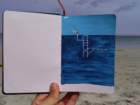  水彩小人大景 艺术挂画 挂画 装饰画 艺术画 