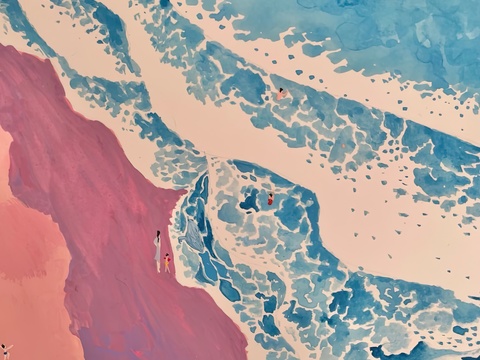  水彩小人大景 艺术挂画 挂画 装饰画 艺术画 