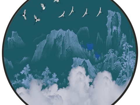  新中式圆形装饰画 