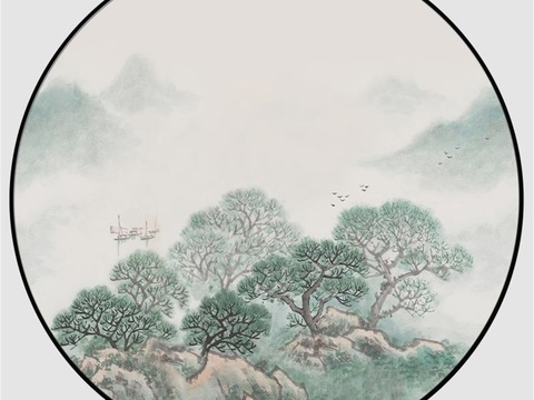  新中式圆形装饰画 
