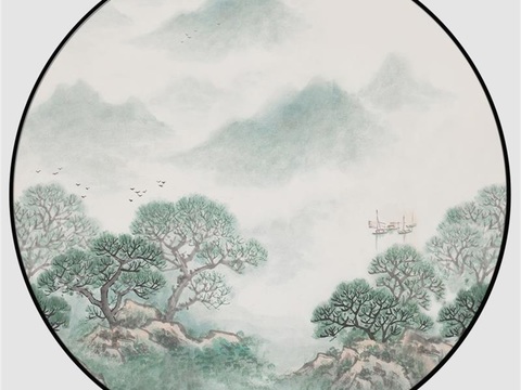  新中式圆形装饰画 