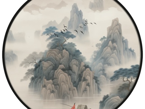  新中式圆形装饰画 