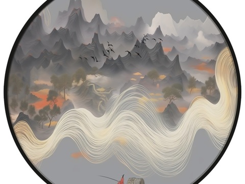  新中式圆形装饰画 