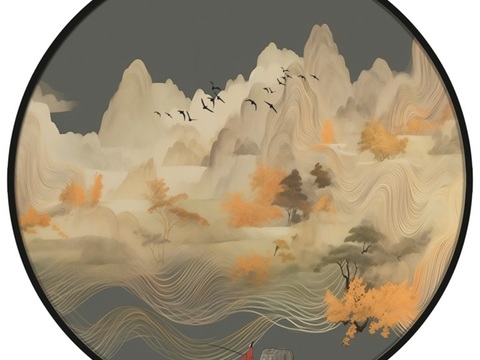  新中式圆形装饰画 