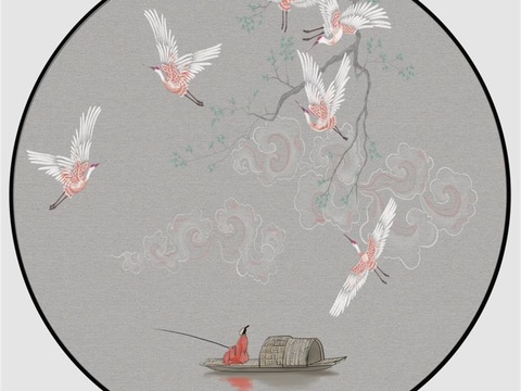  新中式圆形装饰画 