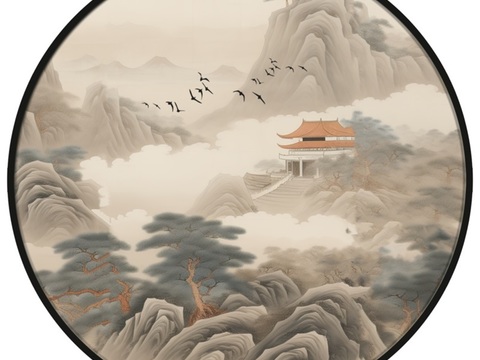  新中式圆形装饰画 