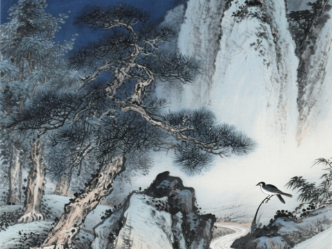  中古侘寂宋代美學(xué)山水國(guó)畫(huà) 山峰云霧圍繞水墨山水畫(huà) 