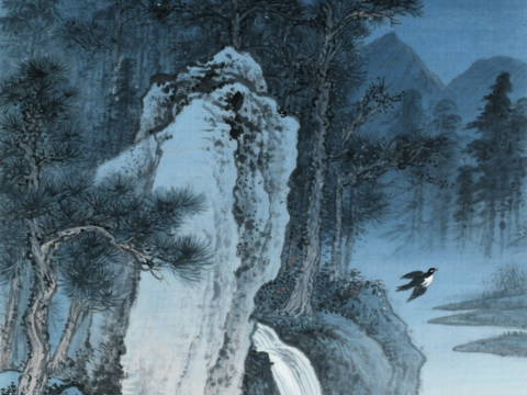  中古侘寂宋代美學(xué)山水國(guó)畫(huà) 山峰云霧圍繞水墨山水畫(huà) 