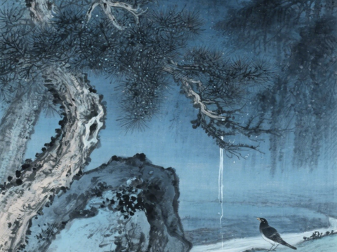 中古侘寂宋代美學(xué)山水國(guó)畫(huà) 山峰云霧圍繞水墨山水畫(huà) 